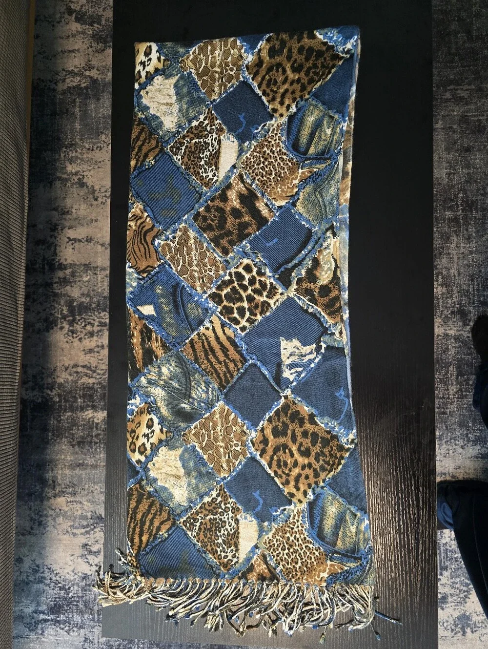 Blue & Brown Patchwork Animal Print Pashmina Scarf